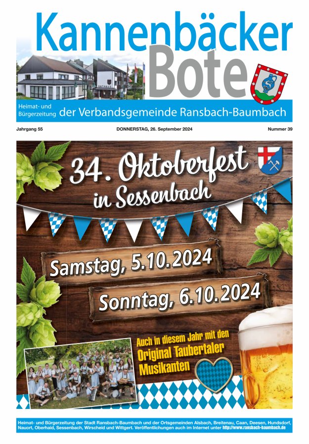 Kannenbäcker-Bote der Verbandsgemeinde Ransbach-Baumbach Titelblatt 39/2024