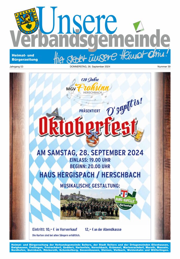 Unsere Verbandsgemeinde Selters Ww Titelblatt 39/2024