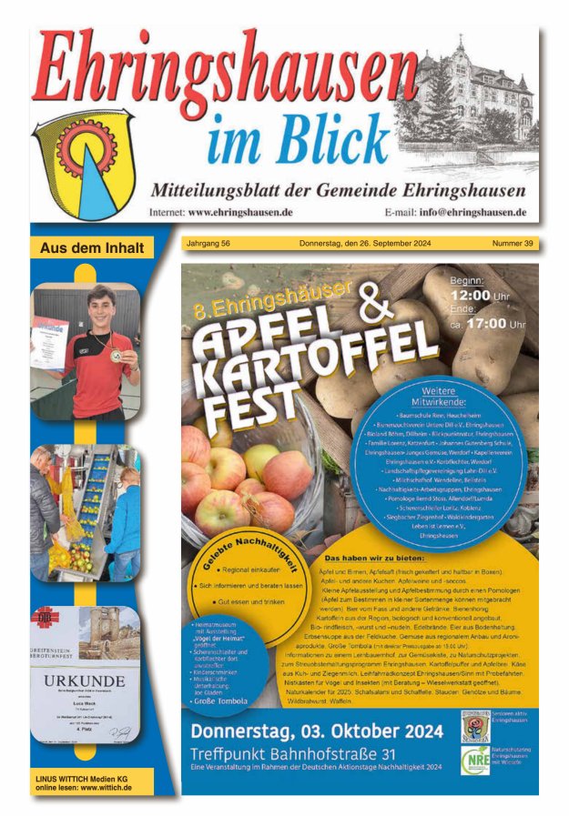 Mitteilungsblatt der Gemeinde Ehringshausen Titelblatt 39/2024