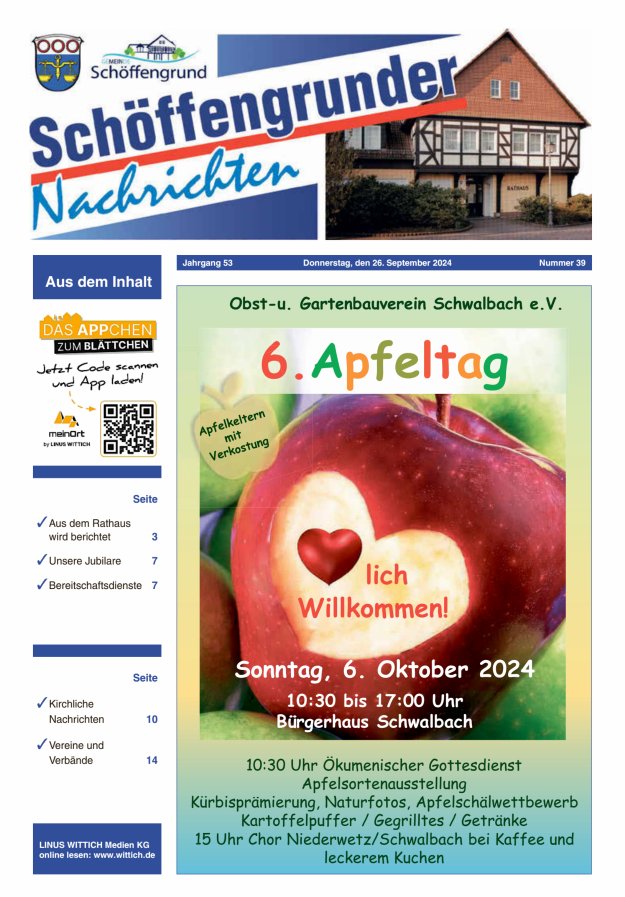 Schöffengrunder Nachrichten Titelblatt 39/2024