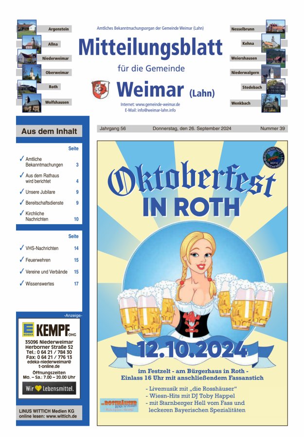 Mitteilungsblatt für die Gemeinde Weimar Titelblatt 39/2024