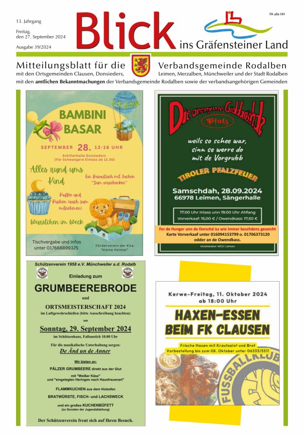 Blick ins Gräfensteiner Land VG Rodalben Titelblatt 39/2024
