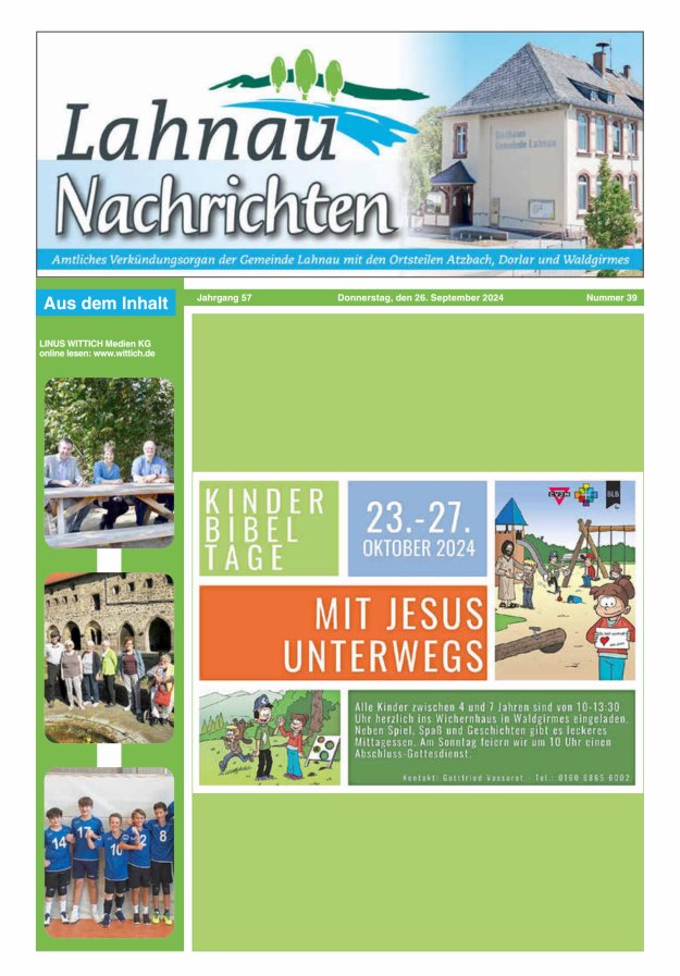 Lahnau Nachrichten Titelblatt 39/2024