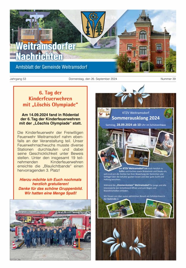Weitramsdorfer Nachrichten Titelblatt 39/2024