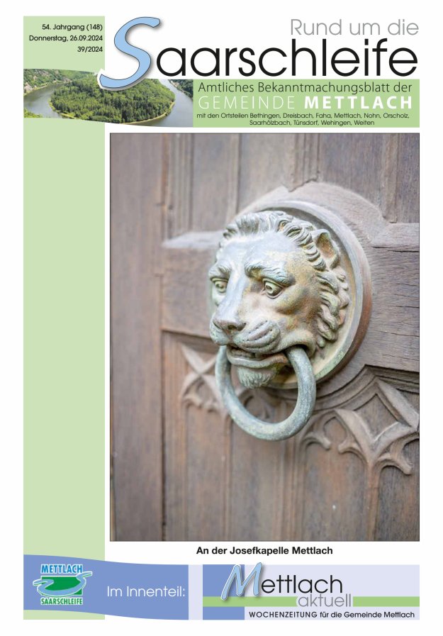 Rund um die Saarschleife Gemeinde Mettlach Titelblatt 39/2024