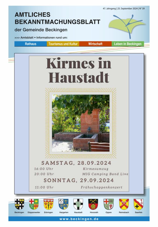 Amtsblatt Beckingen Titelblatt 39/2024