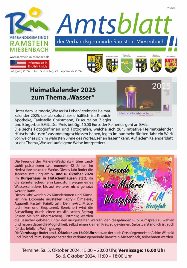 Amtsblatt VG Ramstein-Miesenbach Titelblatt 39/2024