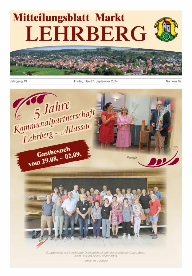 Mitteilungsblatt Markt Lehrberg Titelblatt 09/2024