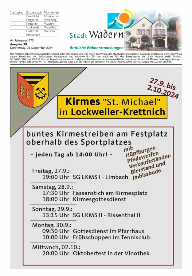 Stadt Wadern Titelblatt 39/2024