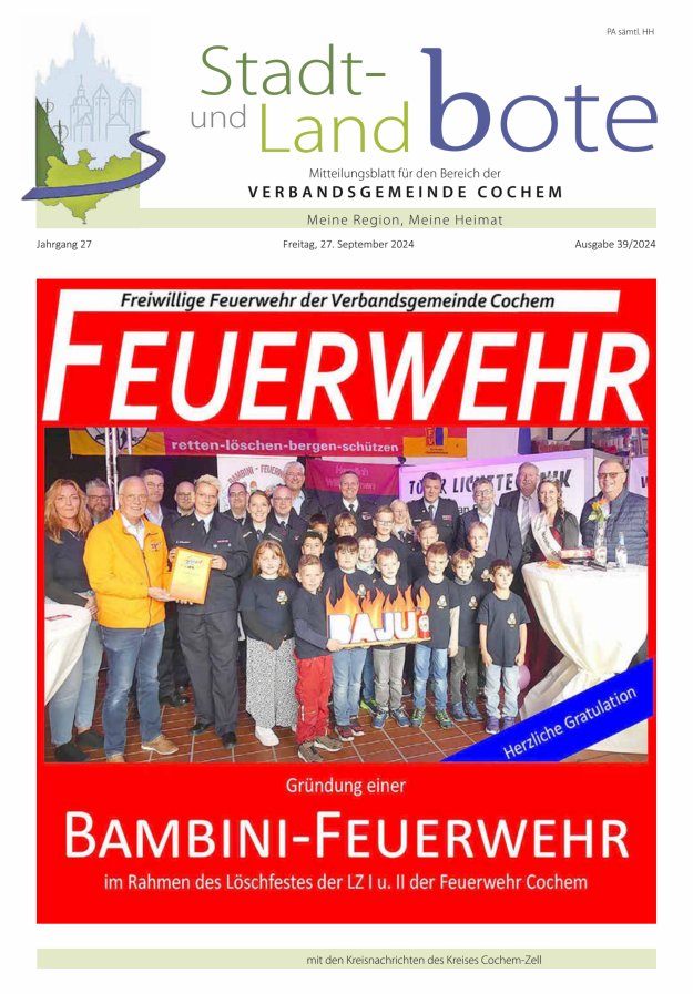 Stadt- und Landbote VG Cochem Titelblatt 39/2024
