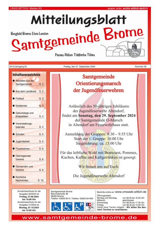 Mitteilungsblatt der Samtgemeinde Brome Titelblatt 39/2024