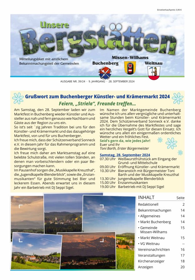 Unsere Bergstätten Mitteilungsblatt mit amtlichem Bekanntmachungsteil Titelblatt 39/2024