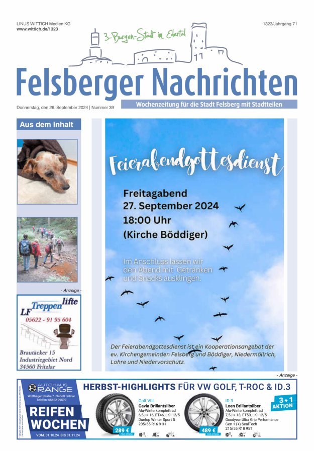 Felsberger Nachrichten Titelblatt 39/2024