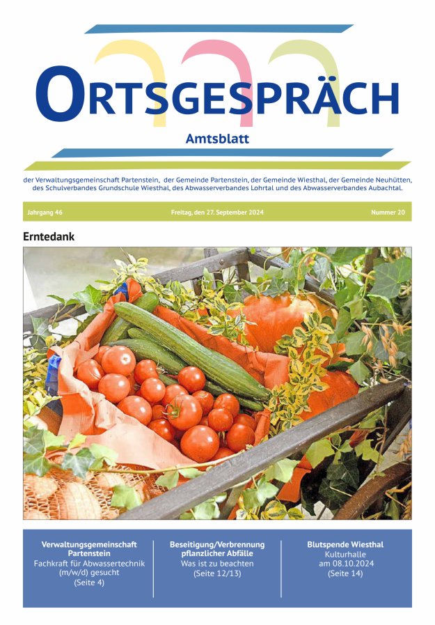 Ortsgespräch - Amtsblatt der VG Partenstein und ihrer Körperschaften Titelblatt 20/2024