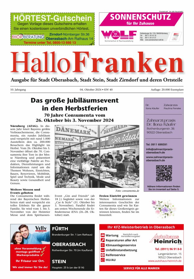 Hallo Franken Fürther Umland Titelblatt 09/2024