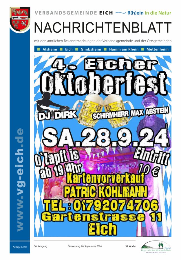 Nachrichtenblatt der VG Eich Titelblatt 39/2024