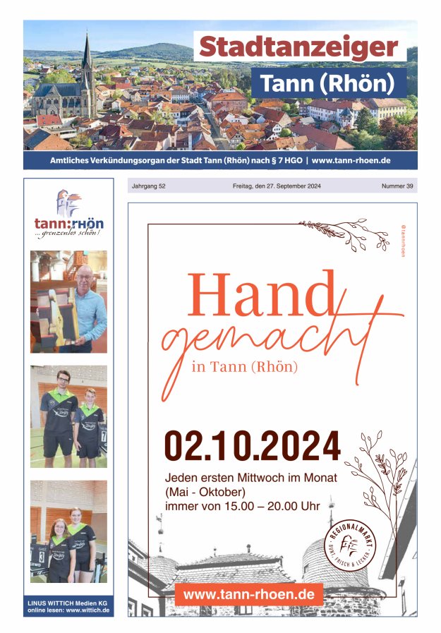 Stadtanzeiger Tann (Rhön) Titelblatt 39/2024