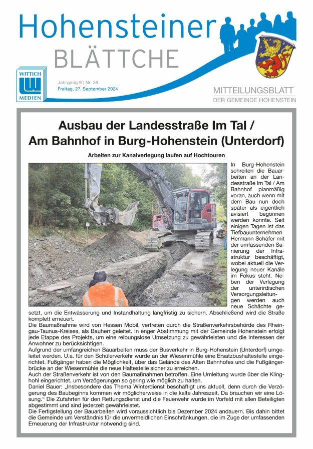 Hohensteiner Blättche Titelblatt 39/2024