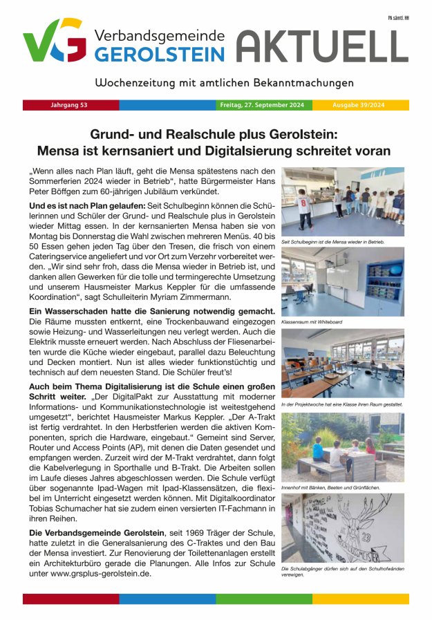 Verbandsgemeinde Gerolstein aktuell Titelblatt 39/2024