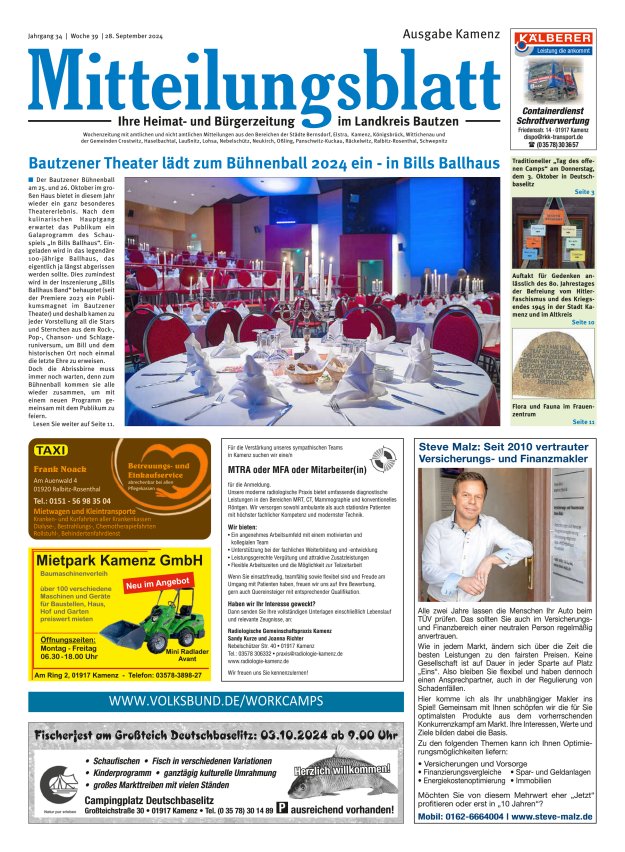 Mitteilungsblatt LK Bautzen Ausgabe Kamenz Titelblatt 38/2024
