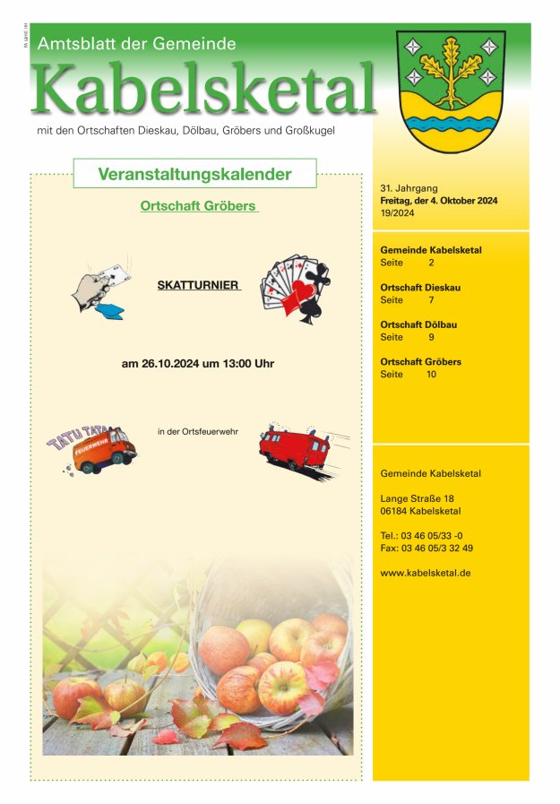 Amtsblatt der Gemeinde Kabelsketal mit den Ortsteilen Titelblatt 19/2024