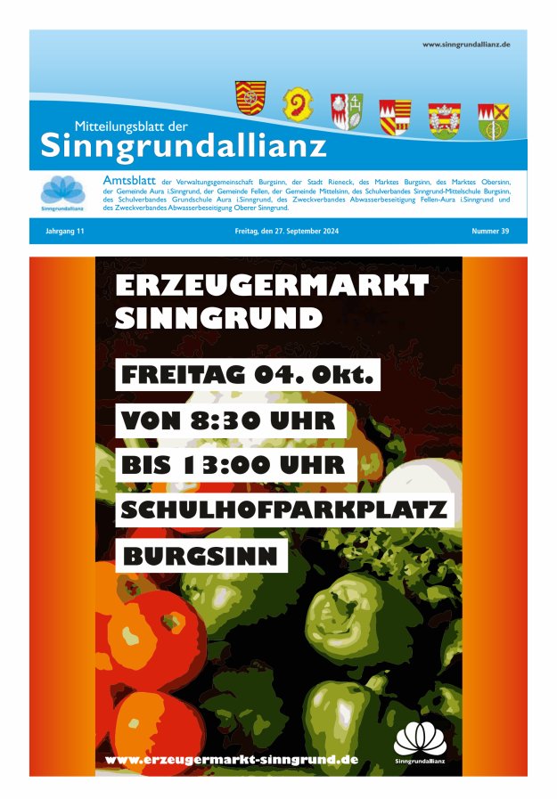 Mitteilungsblatt der Sinngrundallianz Titelblatt 39/2024