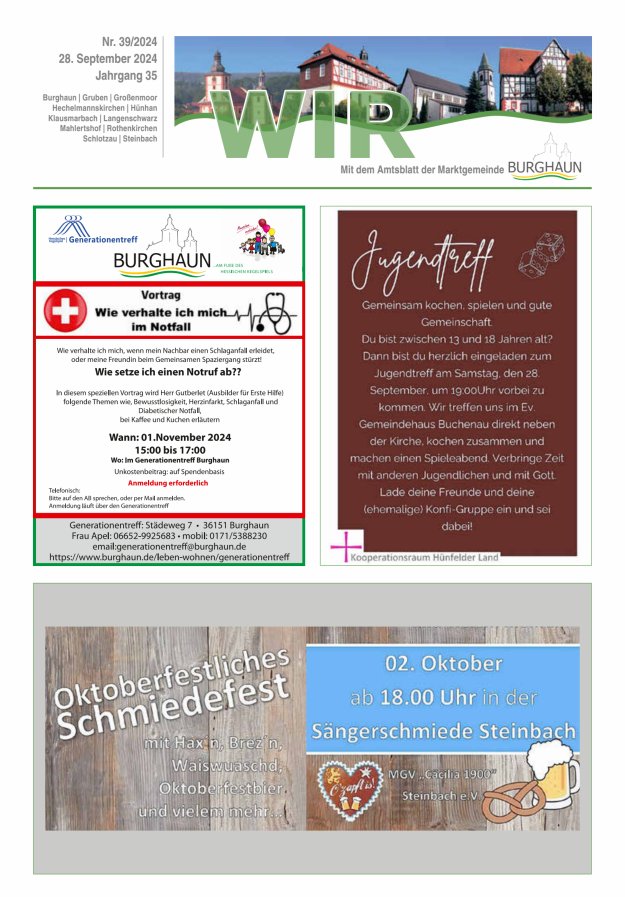 WIR - mit Amtsblatt der Marktgemeinde Burghaun Titelblatt 39/2024