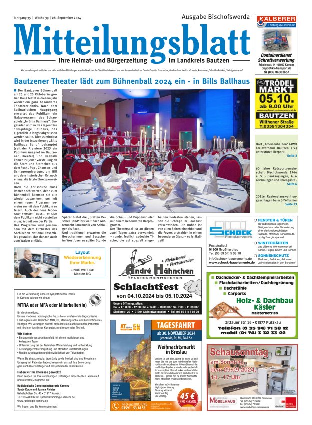 Mitteilungsblatt LK Bautzen Ausgabe Bischofswerda Titelblatt 38/2024