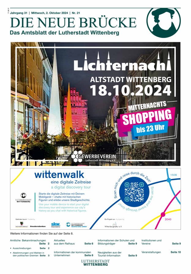 Die neue Brücke – Das Amtsblatt der Lutherstadt Wittenberg Titelblatt 21/2024