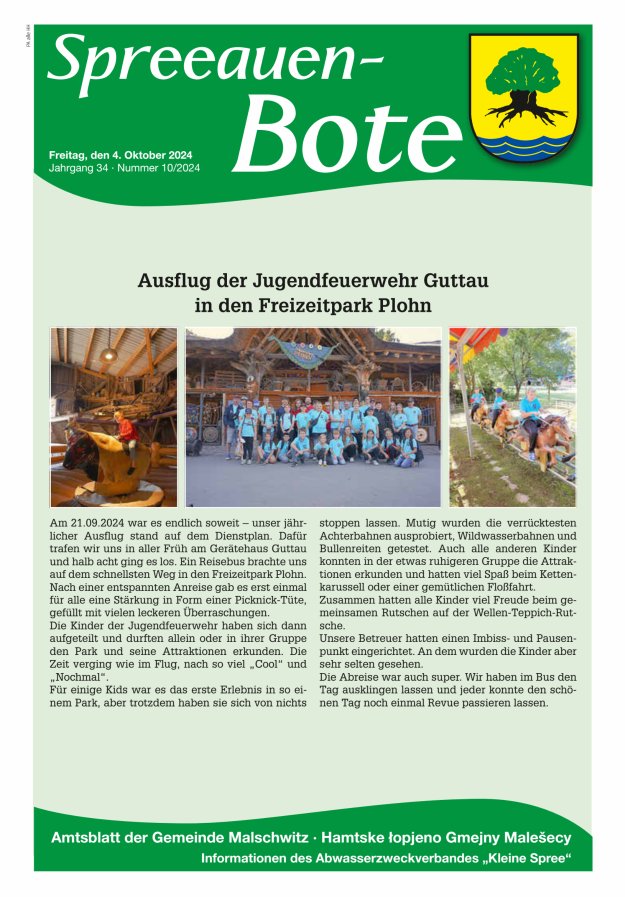 Spreeauen-Bote - Amtsblatt der Gemeinde Malschwitz Titelblatt 10/2024