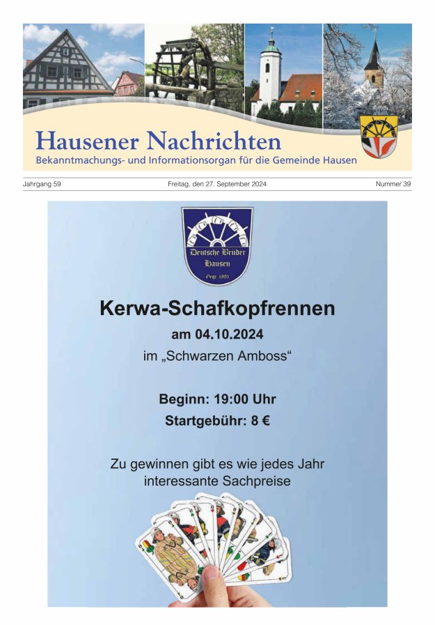 Hausener Nachrichten Titelblatt 39/2024