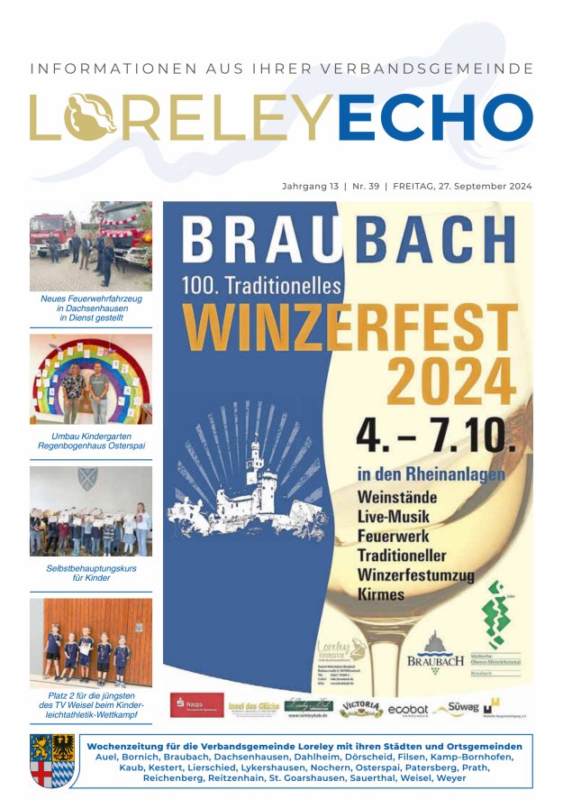Loreley-Echo - Mitteilungsblatt der Verbandsgemeinde Loreley Titelblatt 39/2024