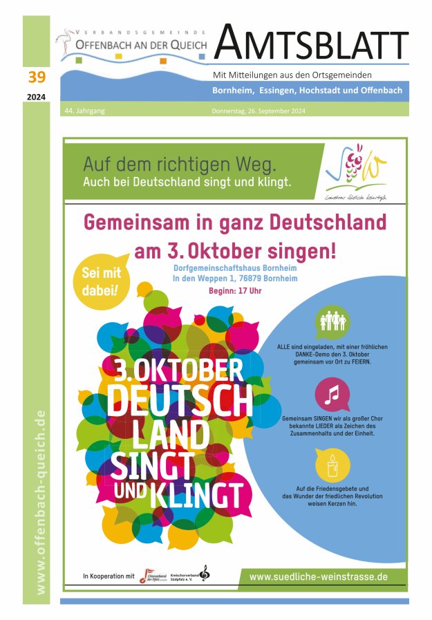 Amtsblatt VG Offenbach an der Queich Titelblatt 39/2024