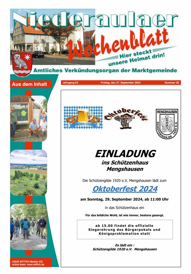 Niederaulaer Wochenblatt Titelblatt 39/2024