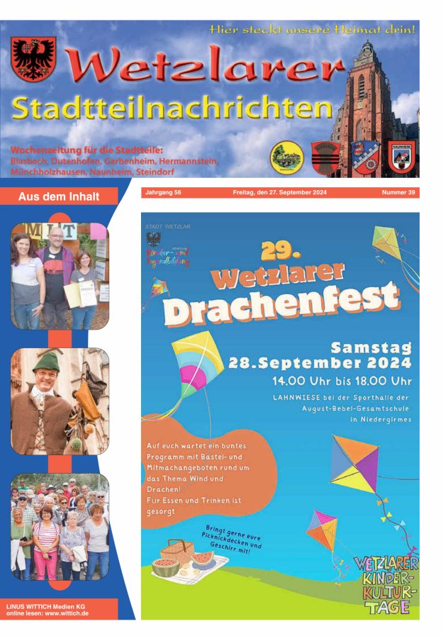 Wetzlarer Stadtteilnachrichten Titelblatt 39/2024