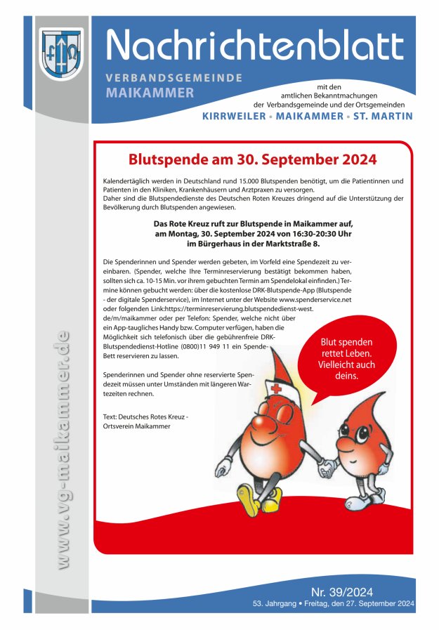 Nachrichtenblatt VG Maikammer Titelblatt 39/2024