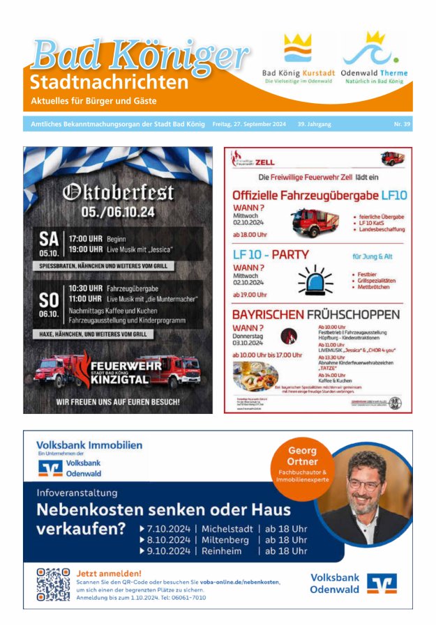 Bad Königer Stadtnachrichten und Badeblatt Titelblatt 39/2024