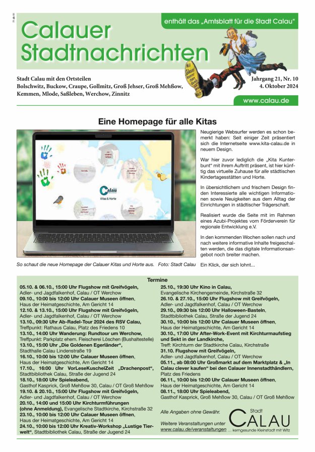 Calauer Stadtnachrichten  Titelblatt 10/2024