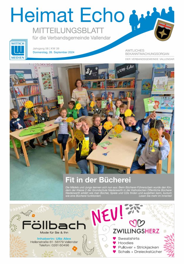 Heimat-Echo - Heimat- und Bürgerzeitung Verbandsgemeinde Vallendar Titelblatt 39/2024