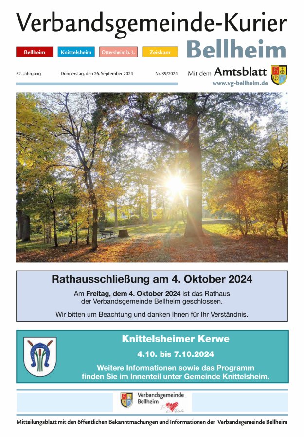 Verbandsgemeinde-Kurier Bellheim Titelblatt 39/2024