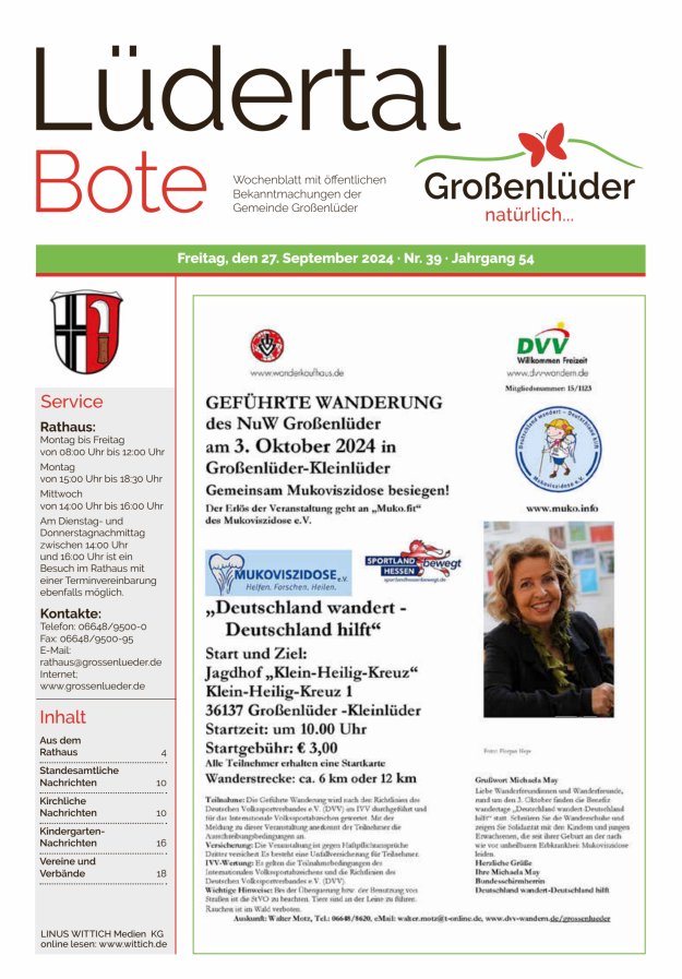 Wochenblatt mit öffentlichen Bekanntmachungen der Gemeinde Großenlüder Titelblatt 39/2024