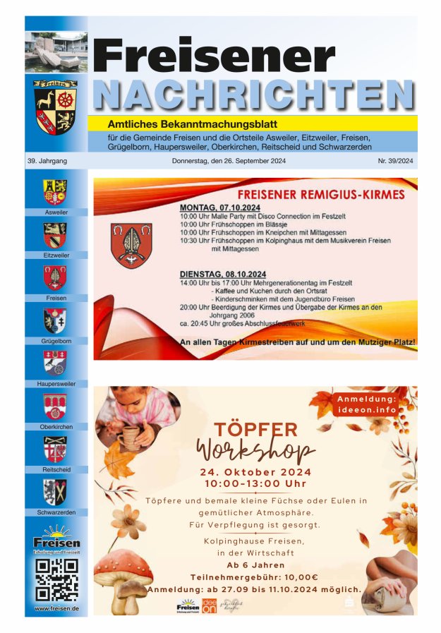 Freisener Nachrichten Titelblatt 39/2024