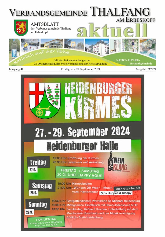 Thalfang aktuell - Amtsblatt VG Thalfang Titelblatt 39/2024