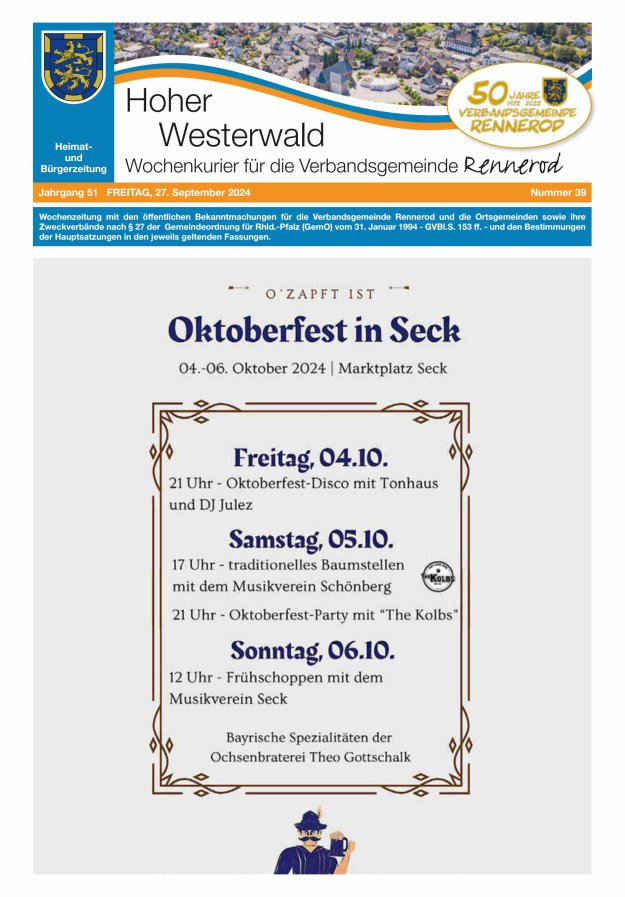 Hoher Westerwald - Wochenkurier für die Verbandsgemeinde Rennerod Titelblatt 39/2024