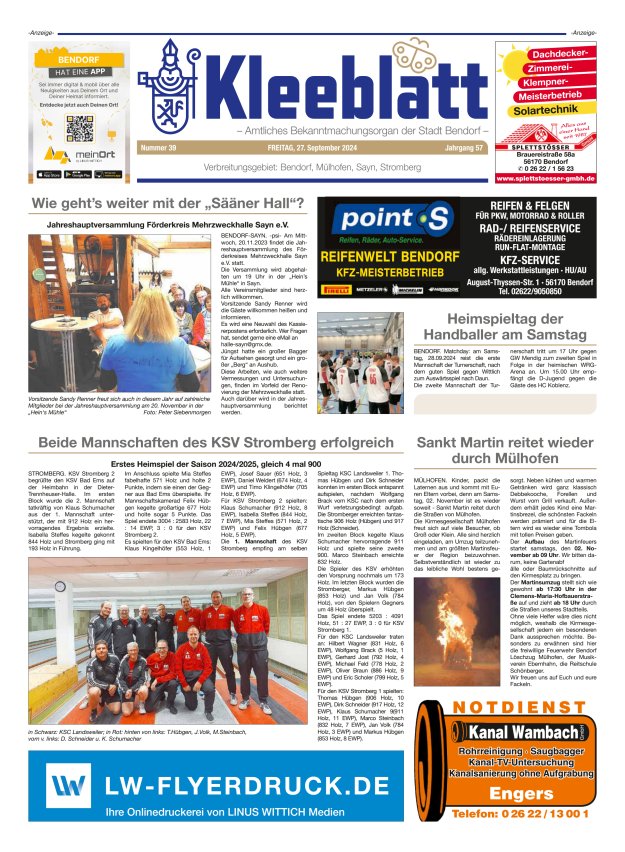 Kleeblatt - Amtliches Bekanntmachungsorgan der Stadt Bendorf Titelblatt 39/2024