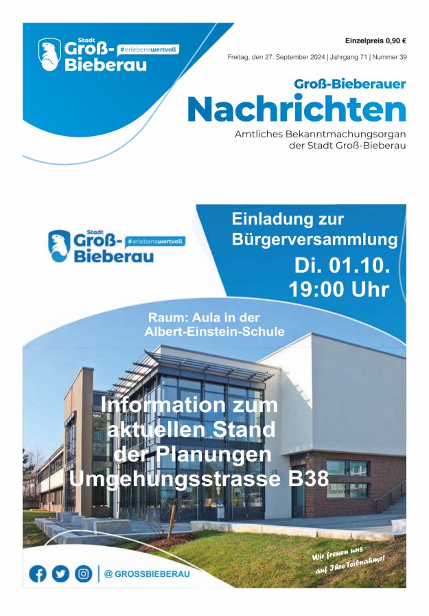 Groß-Bieberauer Nachrichten Titelblatt 39/2024