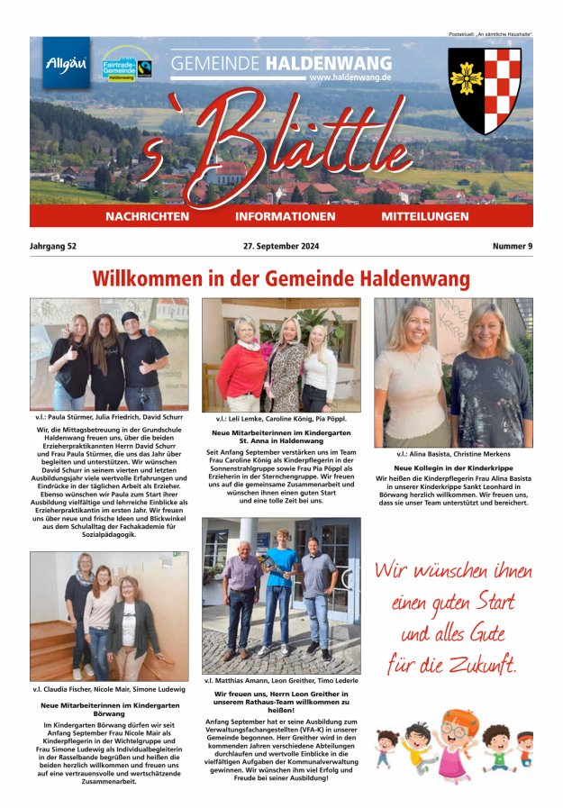 sBlättle der Gemeinde Haldenwang Titelblatt 09/2024