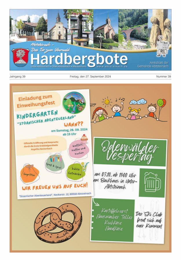 Hardbergbote - Mitteilungsblatt der Gemeinde Abtsteinach Titelblatt 39/2024
