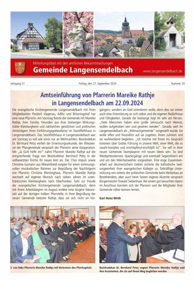 Mitteilungsblatt - Gemeinde Langensendelbach Titelblatt 20/2024