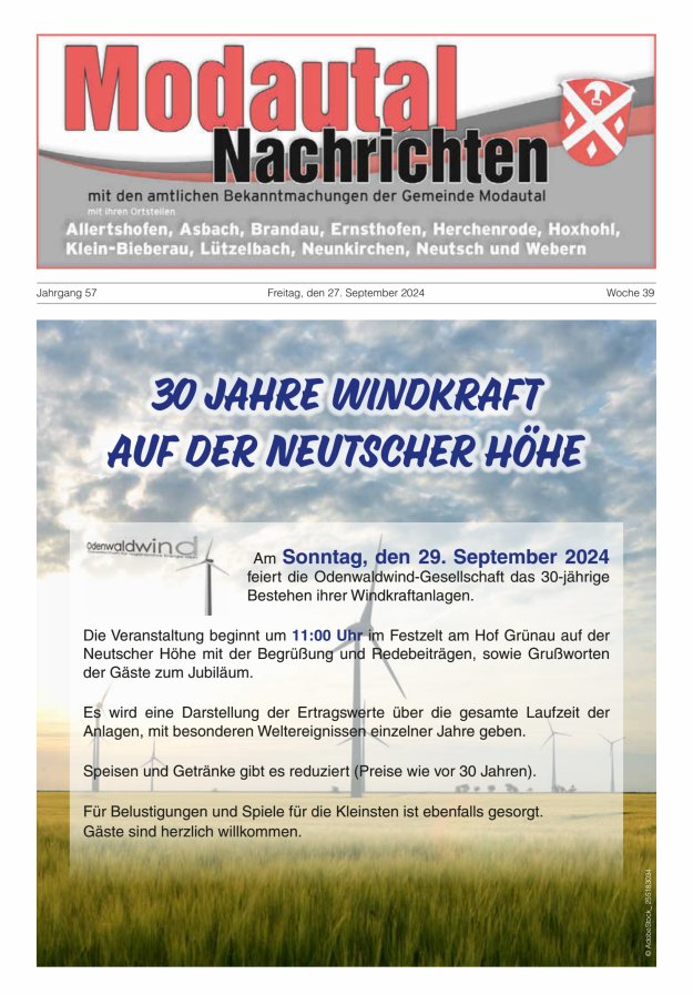 Modautal-Nachrichten Titelblatt 39/2024